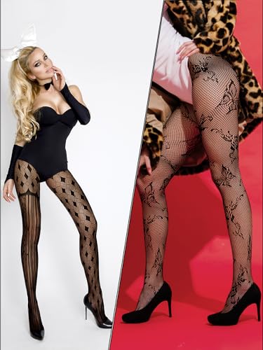 Image of Fourluoo 6 Pairs Women Fishnet Tights Lace Ripped Spider Web Fishnets Leggings Mesh Pantyhose Thigh High Stockings