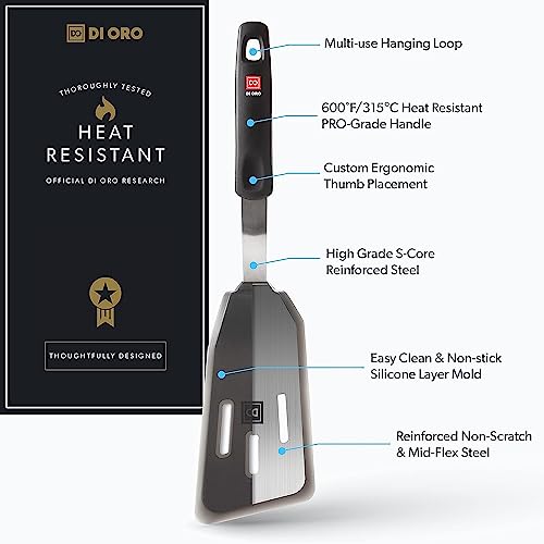 DI ORO® Designer Series Flexible Silicone Turner Spatula - 315°C Heat-Resistant Rubber Kitchen Fish Slice - Versatile Silicone Spatulas - BPA Free & LFGB Certified - Dishwasher Safe
