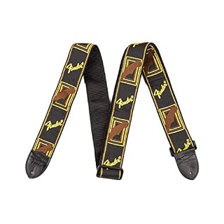 Fender Monogrammed Sangle pour Guitare Noir/Jaune/Brun - Les Beatles, Paul McCartney, John Lennon, RIngo Starr, George Harrison