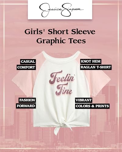 Image of Jessica Simpson Girls' T-Shirt - Short Sleeve Knot Hem Raglan Graphic Tee - Fashion Shirt for Girls (7-16)