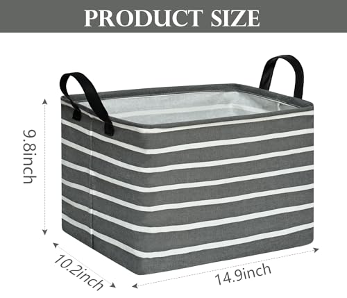 Image of Baby Storage Basket Nursery Box Laundry Hamper Organization Bins for Toys and Clothes with Handles (Stripe)