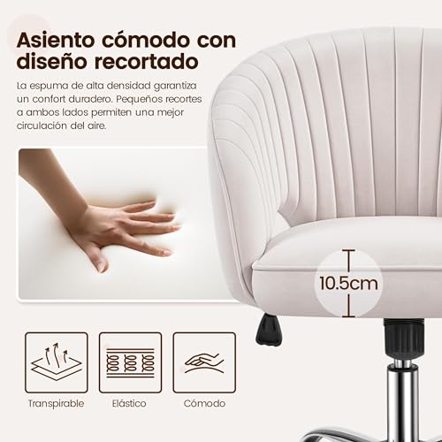 Miniatura 5 de Yaheetech Silla De Oficina Silla De Terciopelo Con Rudas Giratorias De 360 Silla Con Función De Inclinación Sillon Para Trabajo Silla Altura Ajustable Tapizada De Terciopelo Crema