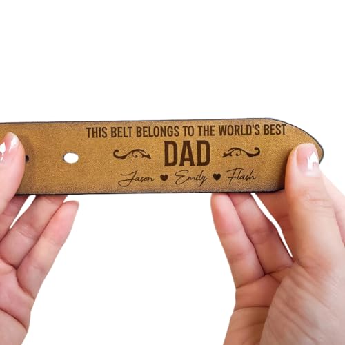 Generic This Belt Belongs To The World's Best Dad - Personalized Engraved Leather Belt, Leather Belt Gifts for Men, Custom Leather Belt for Dad, Daddy, Grandpa on Fathers Day, Range of size2