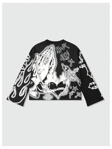 WDIRARA Men's Graphic Cross Print Long Sleeve Sweatshirts Crew Neck Pullover Tops Streetwear2