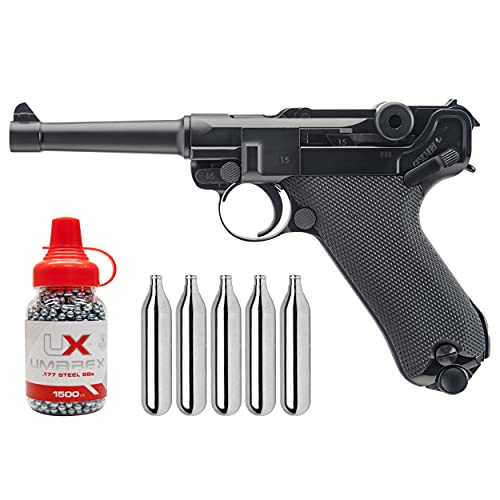 Wearable4U - Legends P.08 All Metal CO2 .177 Caliber BB Gun Blowback Air Pistol with 1500 BBS and 5xCO2 Tanks Bundle