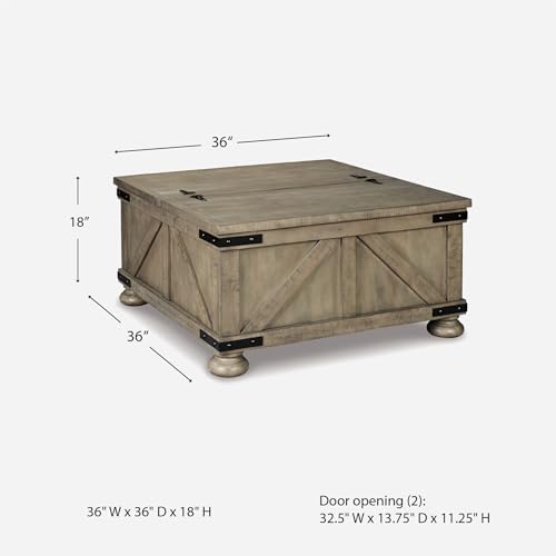Signature Design by Ashley Aldwin Farmhouse Square Coffee Table with Lift Top for Storage, Grayish Brown
