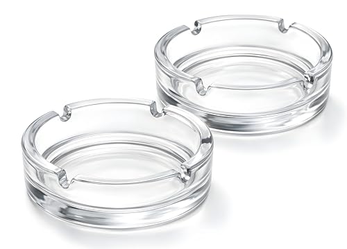 Glass Ashtrays for Cigarettes Clear Modern Decorative Ash Tray for Home Office Indoor Outdoor Patio Use Fancy Minimalist Design Pack of 2