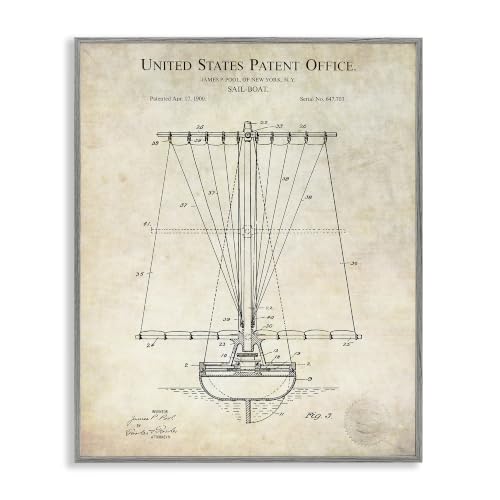 Vintage Sailboat Blueprint Diagram, 24 x 30 Inch Framed Giclée Print
