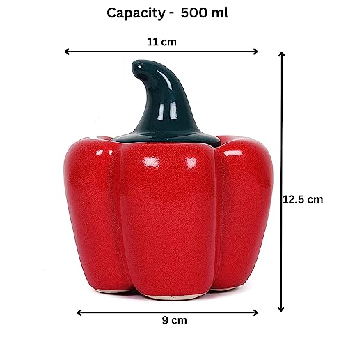 Image of QIMACPLUS Ceramic Capsicum Decorative Pickle Jar| Food Storage Jar | Multipurpose aachar, masala Jar For kitchen and Dining table 500 ML set of 1 Red