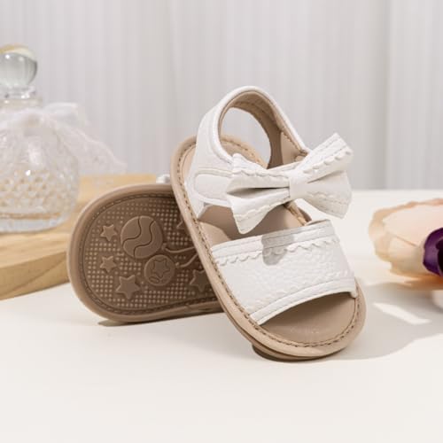 Image of Miamooi Infant Baby Girls Boys Sandals Summer Bowknot Crib Shoes Toddler Pu Leather Flower Soft Rubber Sole Dress Flats First Walker Shoes