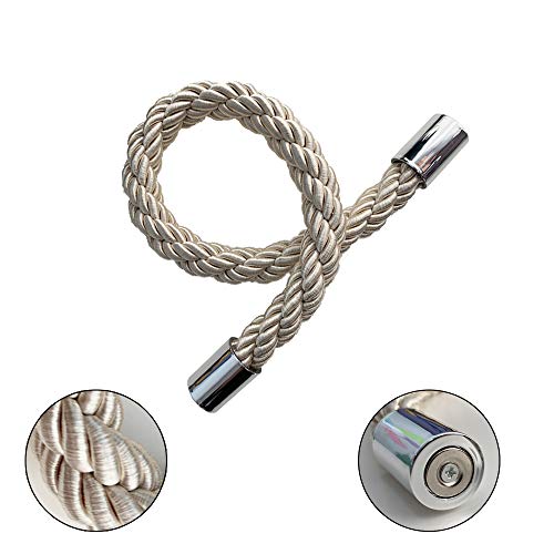 CAWANFLY Magnetic Curtain Tiebacks Decorative Window Drapery Holdbacks, 2 Pack Window Drape Weave Tie Back Holders for Blackout Sheer Window Treatment (Beige, 20Inch) - Image 5