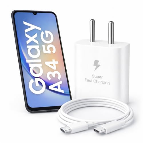 Image of 25W Charger for Samsung Galaxy A34 with Type-C to C Cable | Super Fast Charging PD Adapter for Galaxy S26 /S25 Ultra, S24 FE, M17e /A36 /A16, M15 /M17 /M55 5G, F17 /F70e /Z Fold & S /A /M /F /Z Series Phones