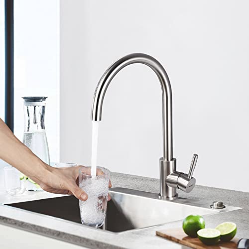 Ibergrif M22110, Edelstahl Küchenarmatur, Einhebel Wasserhahn für Küche mit hoher Auslauf 271 mm, Matt, Grau – Ansicht 3