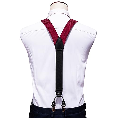Image of YOHOWA Men Suspenders 6 Clips Strength Adjustable Y Braces Pre-Tied Bow Tie Set Formal Wedding Party