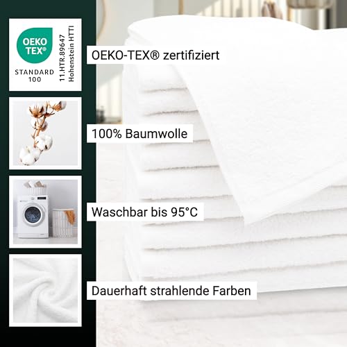 ZOLLNER 10er Set Gästehandtücher - weiche und saugstarke Handtücher - waschbar bis 95°C - Baumwolle - 30x50 cm in weiß