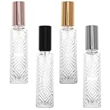 Zerodeko Botellas de Spray de Vidrio 12 Ml, Pack 4 Unidades (plata, Oro, Negro, Rosa), Pulverizador de Niebla Fina Recargable para Aceites Esenciales, Perfumes y Cosméticos, Portátil