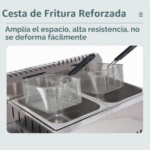 Freidora a gas industrial de acero inoxidable con dos cestas grandes para encimera 7