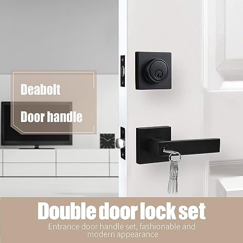 Exterior-Door-Lock-Set-with-Deadbolt-Front-Door-Handle-Set-with-Deadbolt-Door-Levers-Single-Cylinder-Deadbolt-Set-Keyed-Alike-Heavy-Duty-Keyed-Entry-Handles-LocksetsMatte-Black2Pack