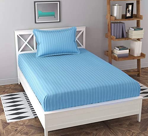 Image of Prime Collection 250 TC Combo Pack of 2 Single Sized (90x60) Satin Striped Bedsheet with 2 Pillow Cover Long Lasting Single Bedsheet for Hotel, Hospital and Home Use