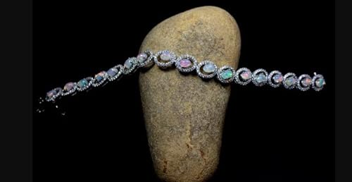 925 Sterling Silver Ethiopian Welo Oval Opal With A Cz Charm Wedding Bracelet October Gemstone Jewelry #TOP1