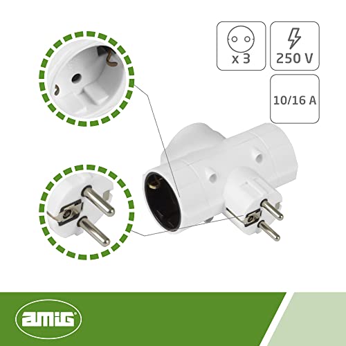 Prise Schuko 3 voies Amig bloc triple horizontal robuste avec terre - 3