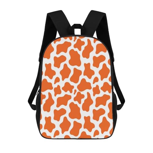 Orange Cow Skin Pattern Backpack Simple Leisure Travel Backpack Outgoing Daypack 17 Inch