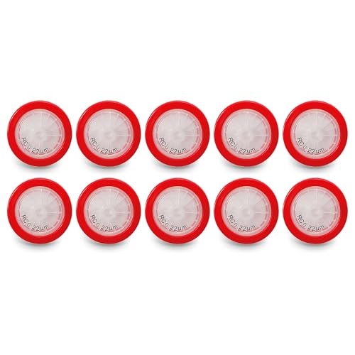 Image of RC Membrane Syringe Filter 25mm Diameter 0.45um Pore Size Syringe Lab Filter for Laboratory School Science, Pack of 10 (Model AMRC02225)