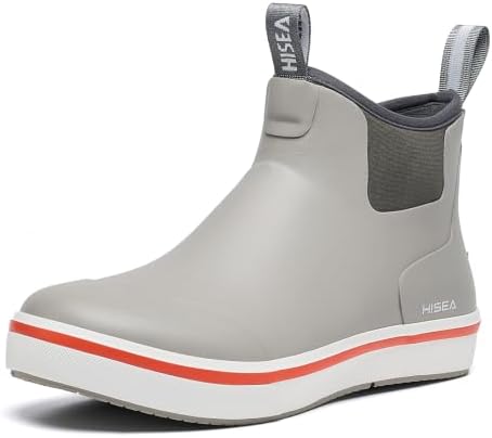 HISEA Men's Deck Boots Saltwater Fishing Booties Waterproof Ankle Rain Boots High Traction