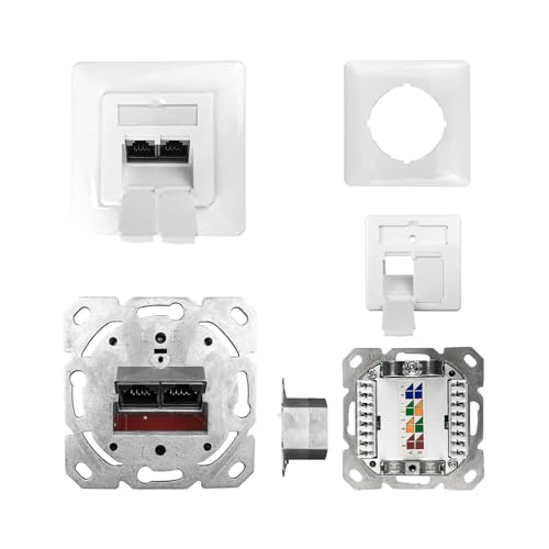 ProfiPatch Netzwerkdose LAN Dose Cat6A 500MHz Unterputz 2X RJ45 Port Anschluss Oben/unten POE CAT7,CAT6A,CAT6,CAT5 geschirmt weiß