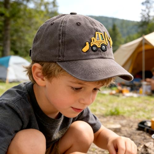 Bagger Basecap Kinder, Baseballkappe Verstellbar Sport Kappe Baseball Cap Bestickte Schirmmütze Cartoon Sonnenhut Baseballmütze Sonnenmütze Sommer Accessoires für Jungen und Mädchen(Kaffeefarbe)