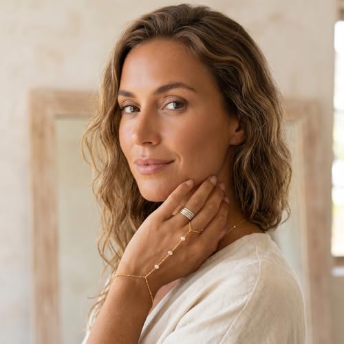 Image of Hand Chain Ring Bracelet for Women Dainty Gold Finger Chain Rhinestone Bracelet Trendy Simple Body Jewelry Gifts