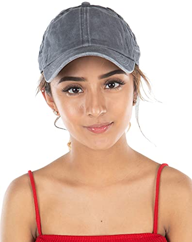 Funky Junque Criss Cross Hat Womens Baseball Cap Distressed Ponytail Messy Bun Trucker Ponycap (Basketweave - Grey) #TOP4