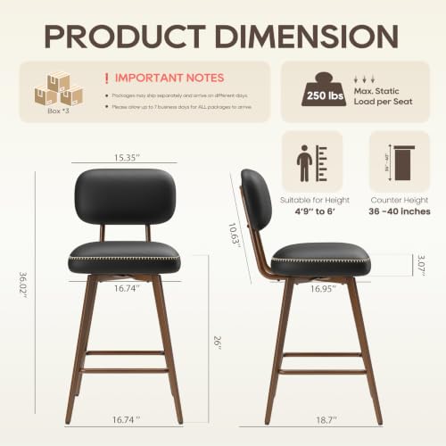 Image of MALOL 26 inch PU Leather Swivel Bar Stools Set of 6, Black