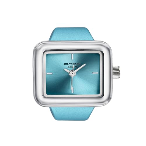Image of Sonata Poze 7 Analog Blue Dial Silver Sheet Metal Ring Strap Watch for Women - SP80143KM01W