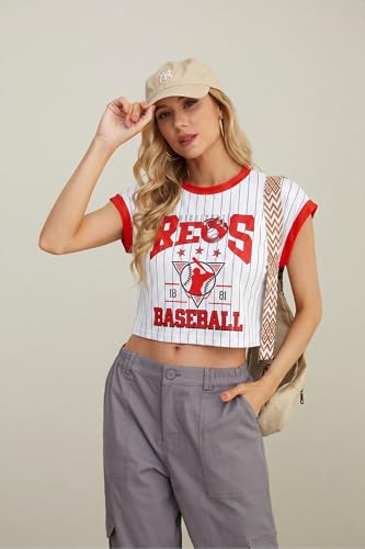Image of Baseball Shirts Women Baseball Mom Tshirt Funny Ballgame Graphic Tee Game Day Fan Gift Casual Short Sleeve Crop Tops