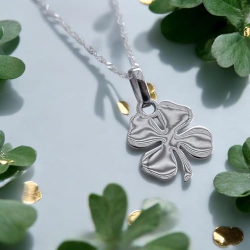 925 Sterling Silver Four Leaf Clover Necklace - Rhodium Plated Shining Mirror Finish Shamrock Pendant with 20" Inch Chain - Good Luck Charm - Irish Jewelry for Women - Handmade2