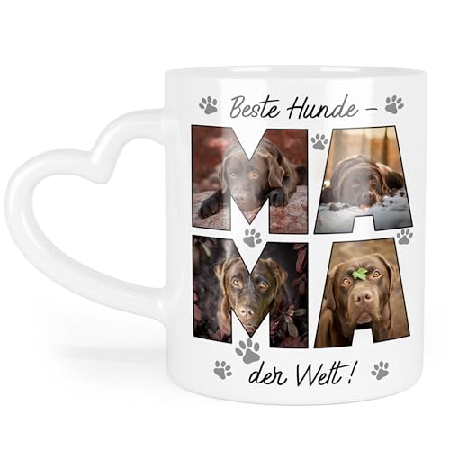 Kiddle-Design Hundemama Tasse mit Foto und Namen personalisiert - Hundetasse Fototasse für Hundebesitzer Hundeliebhaber - Mama Geschenk Muttertag & Geburtstag Frauchen - Tasse Herz