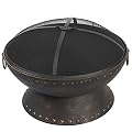 Sundale Outdoor Patio 26-Inch Fire Pits Steel Round Firepit Wood Burning Fireplace Fire Bowl with Grate, Spark Screen, Fire Poker, Copper Finish