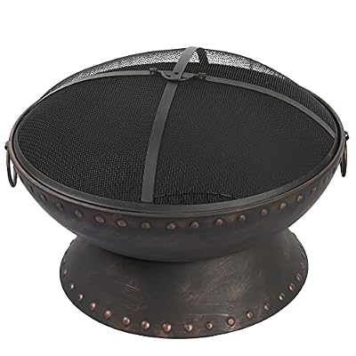 Sundale Outdoor Patio 26-Inch Fire Pits Steel Round Firepit Wood Burning Fireplace Fire Bowl with Grate, Spark Screen, Fire Poker, Copper Finish