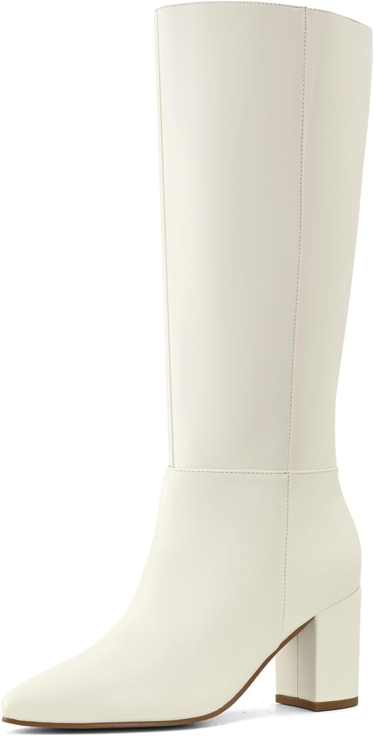 Shoe'N Tale Knee High Boots for Women Chunky Block Heel Fall Winter Pointed Toe Boots