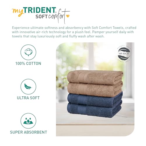 Image of MYTRIDENT Soft Comfort Air Rich Towel 100% Cotton Hand Towel for Daily use, 500 GSM Highly Absorbent Towels for Men /Women, 4Pc Hand Towel Set (41 cm X 66 cm), Acorn and Navy