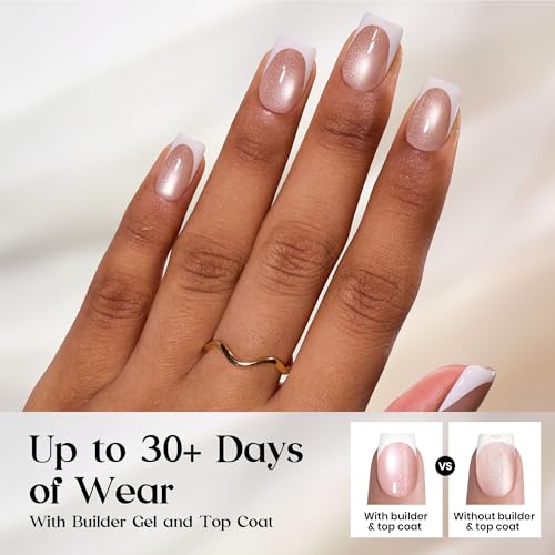 Image of Beetles French Tip Press On Nails 160Pcs Short Squoval Soft Nail Gel Tips | Brown Cat Eye Gel Painted Fake Nails, 16 Sizes for DIY Manicure Glassy Amber French