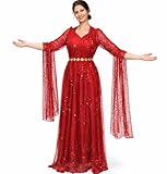 valueify Kurdisch-inspiriertes Damen-Pailletten-Maxikleid mit Taillenkette, Luxuriöses orientalisches Abendkleid für Newroz, Hochzeiten, Partys & kulturelle Events