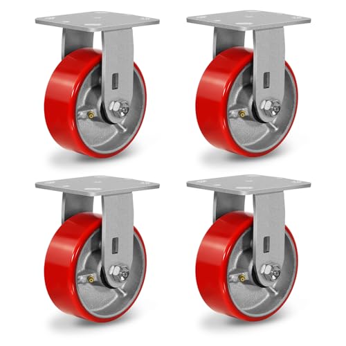 Heavy Duty Casters, 5"X 2" Industrial Rigid Caster Wheels with 4000lbs Total Capacity, Plate Casters Set of 4 Polyurethane Wheels for Platform Truck Dolly Cart(4 Rigid)