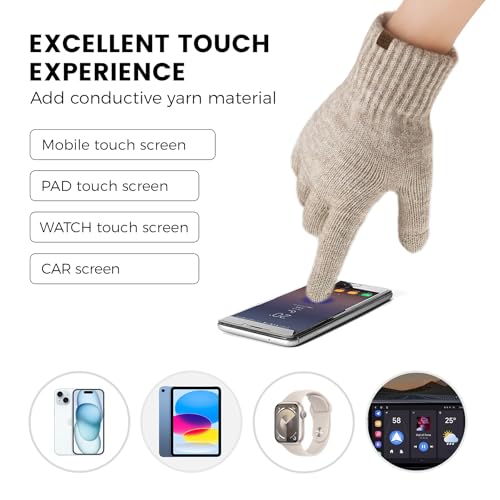 Womens Winter Beanie Hat Scarf Gloves Set, Knit Touch Screen Gloves Long Scarf Skull Caps Fleece Lined Winter Gift2