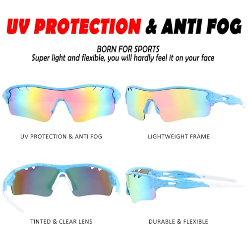 Image of ITSCOOL Polarized Sports Sunglasses with 5 Interchangeable Lenses for Men Women Softball Baseball Running Cycling Glasses