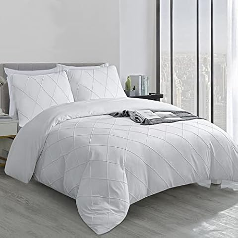 YEPINS Microfibre Bed Linen Set - Super Soft 3-Piece Duvet Cover Set, Duvet Cover 200 x 200 cm + 2 Pillowcases 80 x 80 cm, Craft Style - White Grid Cover