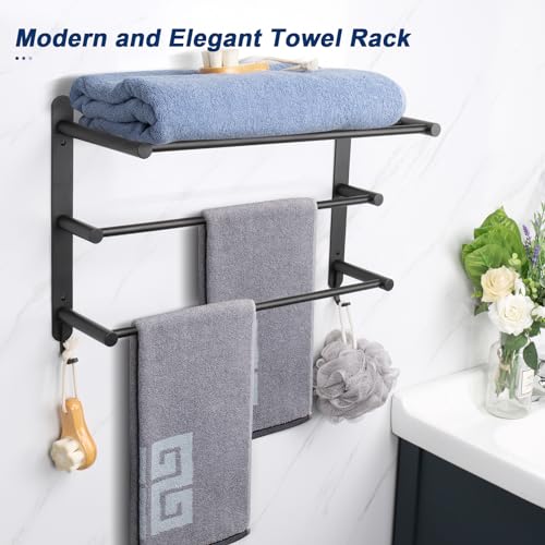 Nearmoon Bathroom 3 Tier Towel Shelf-Premium Sus304 Stainless Steel Towel Rack With Double Towel Bar thumb #2