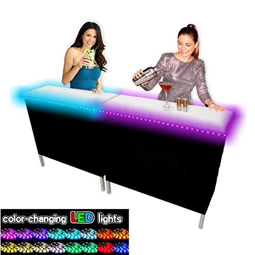 PartyPongTables.com PARTYBARDOUBLELED Portable Black & Hawaiian Skirts, 39 inches, Party Bar w/LED Lights