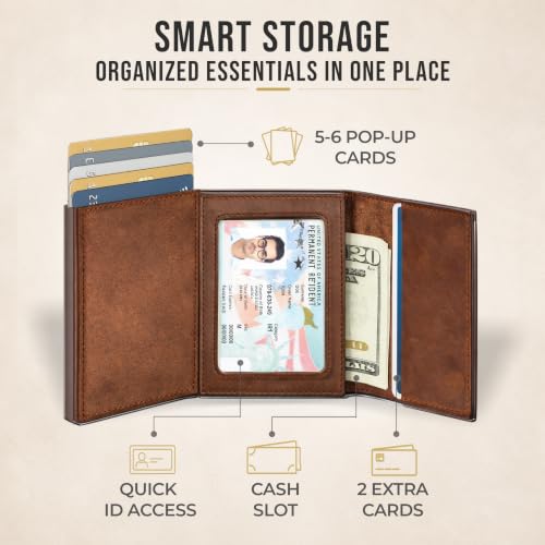 Image of TopMost Genuine Leather Pop Up Wallet for Men, Credit Card Holder, RFID Blocking Ridge Wallets for Men with ID Window, Slim, Minimalist, 5-9 Card Capacity & Cash Slot
